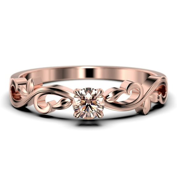 Art Nouvea Vintage Twisted Salt And Pepper 0.50 Carat Round Cut Morganite And Diamond Moissanite Engagement Ring, Antique Design Wedding Ring In10K Solid Rose Gold, Promise Ring, Anniversary Ring