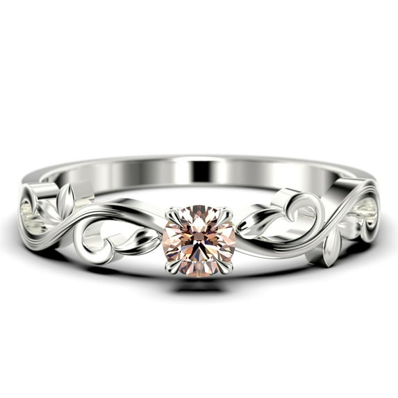 Art Nouvea Vintage Twisted Salt And Pepper 0.50 Carat Round Cut Morganite And Diamond Moissanite Engagement Ring, Antique Design Wedding Ring in10k Solid White Gold, Promise Ring, Anniversary Ring