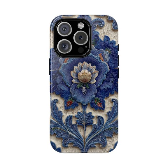 Art Nouveau Azulejo Blue Vines Decorative Pattern Phone Case with iPhone 11 to 17 Pro Max