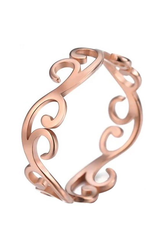 Art Nouveau Boho Ring Rose Gold Stainless Steel Bohemian Band Womens Fantasy Forge Jewelry