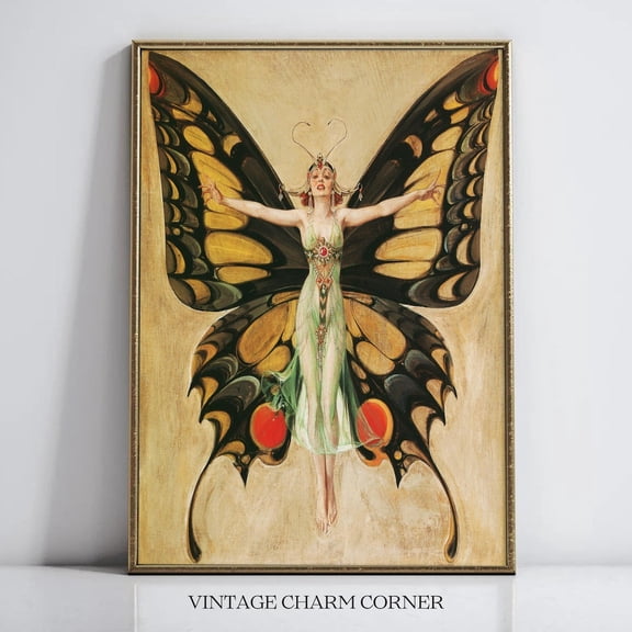 Art Nouveau Butterfly Fairy Woman Poster, Stretched Size 12x18