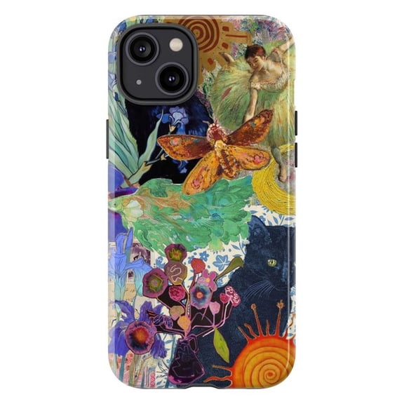 Art Nouveau Collage Phone Case, Ballerina Moth Cat Floral Aesthetic Cover for iPhone 17 16 15 14 13 12 11 Pro Plus Mini