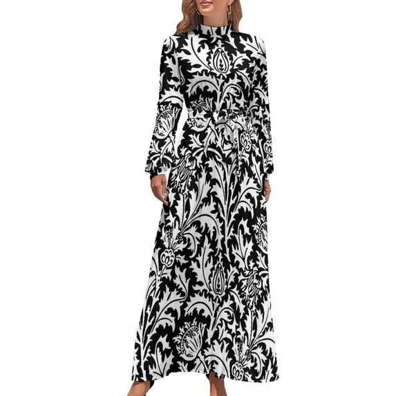 Art Nouveau Dress Long-Sleeve Abstract Floral Vintage Maxi Dress High Waist Street Style Graphic Boho Beach Long Dresses Gift