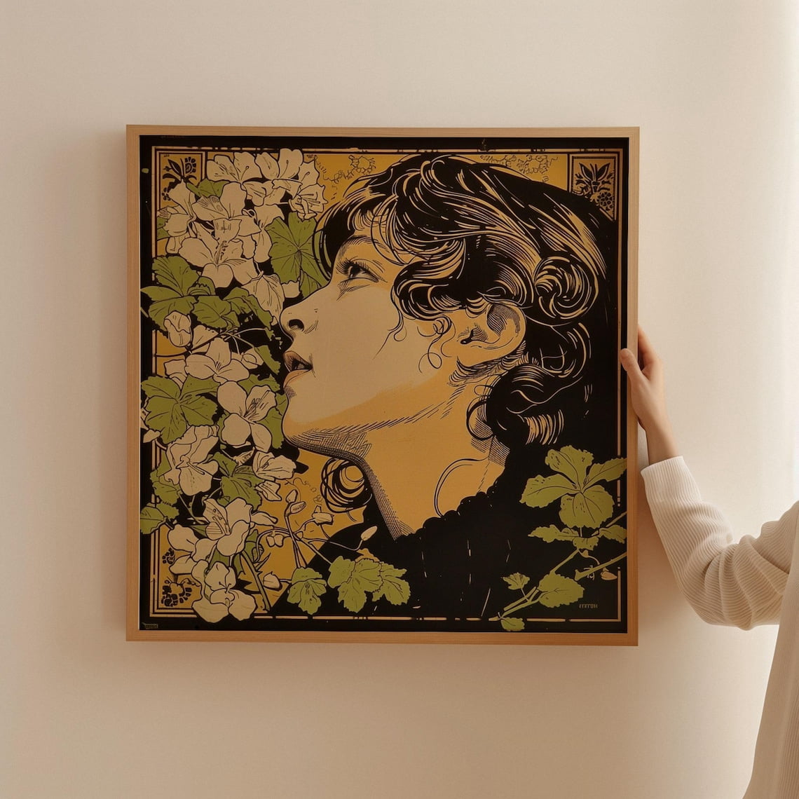 Art Nouveau Female Portrait Classic Floral French Art, Unframed Canvas ...
