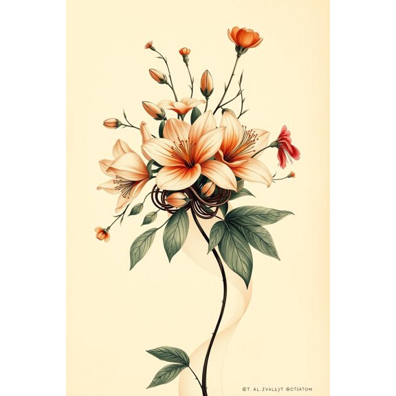 Art Nouveau Floral Bouquet Poster – Elegant Nature Harmony | Great Gift 【Photo Paper】
