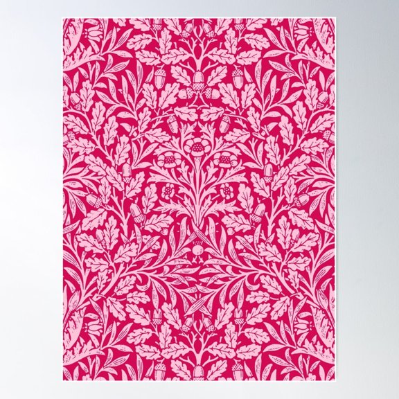 Art Nouveau Floral Damask, Deep Fuchsia Pink Poster Wall Art, UNFRAMED PAPER POSTER