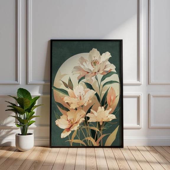 Art Nouveau Floral Print, Elegant Cream Blossom Wall Art, Unframed Paper Poster 8x10in