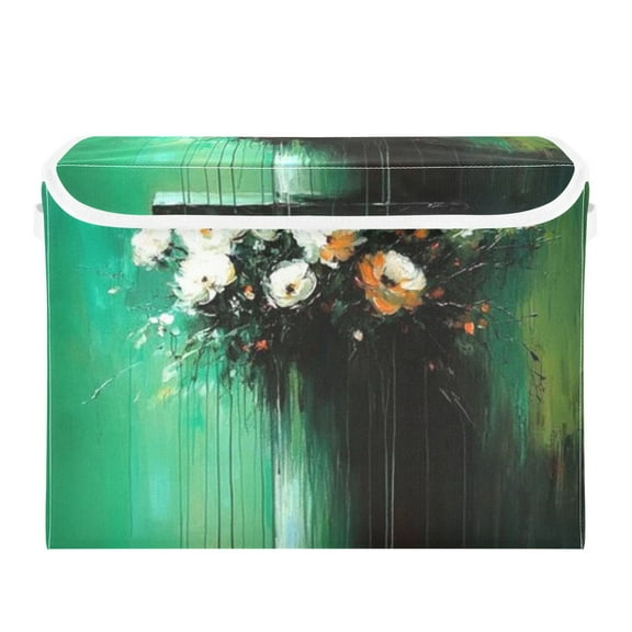 Art Nouveau Flowers Large Storage Bins with Linen Collapsible Lid Storage Box 16.7 x 12.6 x 11.8in