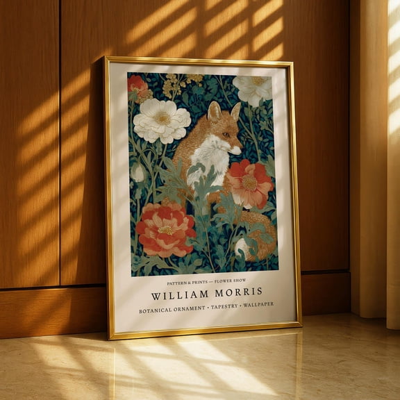 Art Nouveau Fox Peony Woodland Wall Art Home Decor