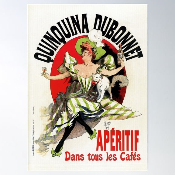 Art Nouveau French Apéritif Ad, Woman, White Cat Poster Wall Art, Modern Wall Decor For Living Room Bedroom, 24x36 UNFRAMED