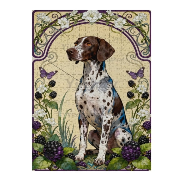 Art Nouveau German Shorthaired Pointer with Berries Flowers and Butterfly Wooden Jigsaw Puzzle 500 Piece Puzzle for Adults Challenging Relaxing Leisure Decorative Home Decor