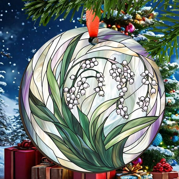 Art Nouveau Lily of the Valley Christmas Ornament, Ceramic/Acrylic Ornament, Gift for Mom, Holiday Festival Ornament, Romantic Valentine Decoration, Collectible 2025