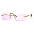 thumbnail image 1 of Art Nouveau Luxury 90s Rimless OG Narrow Rectangle Sunglasses Gold Solid Pink, 1 of 4