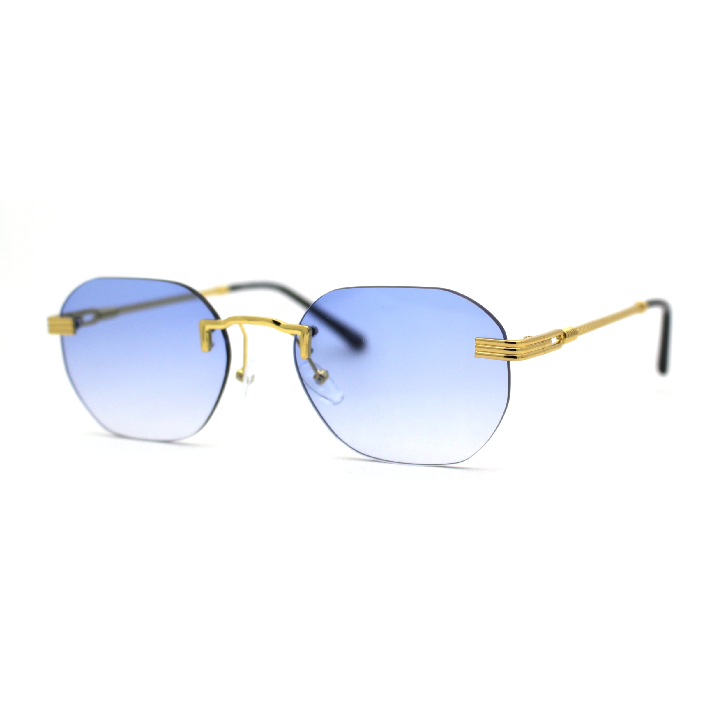 Art Nouveau Luxury 90s Rimless OG Oval Sunglasses Gold Blue