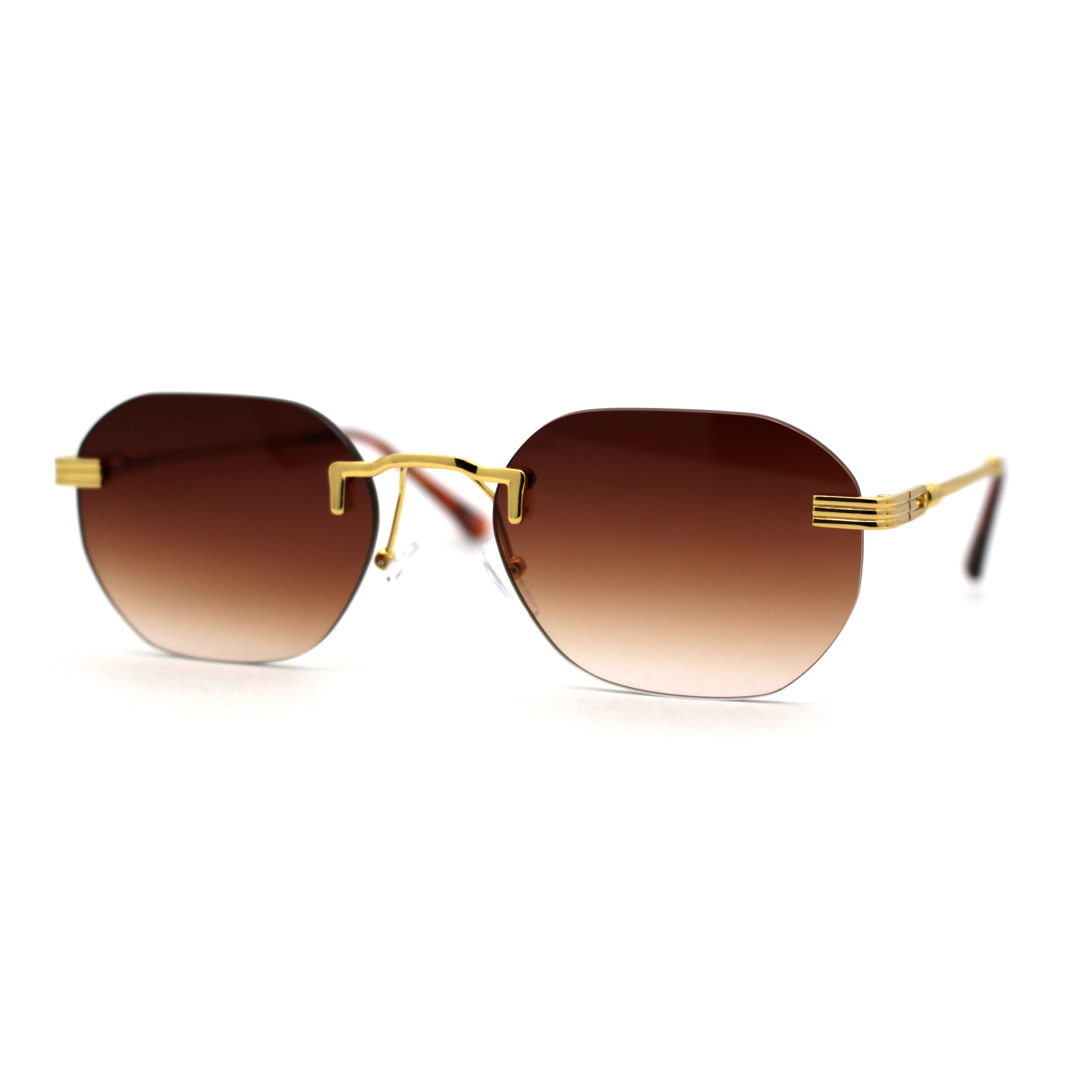 Art Nouveau Luxury 90s Rimless OG Oval Sunglasses Gold Brown  display picture 2