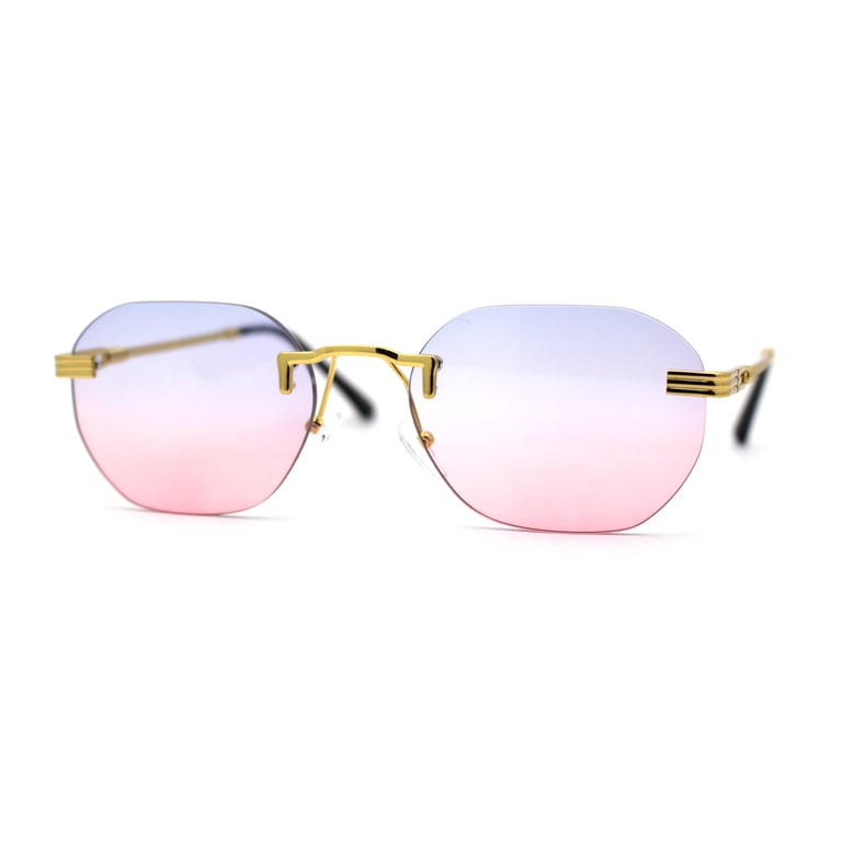 Art Nouveau Luxury 90s Rimless OG Oval Sunglasses Gold  display picture 2