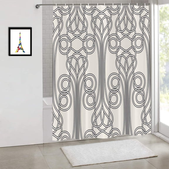Art Nouveau Modern Decorative Shower Curtain, Vintage Jugendstil Design for Bathroom Stalls, Bathtubs Waterproof, Funny With Hooks 72"W x 72"L (Pack of 1)
