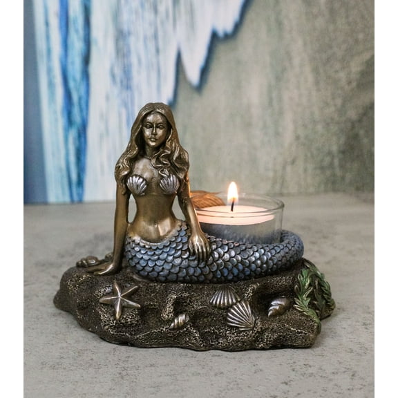 Art Nouveau Ocean Marine Siren Mermaid by Sea Stars Shells Votive Candle Holder