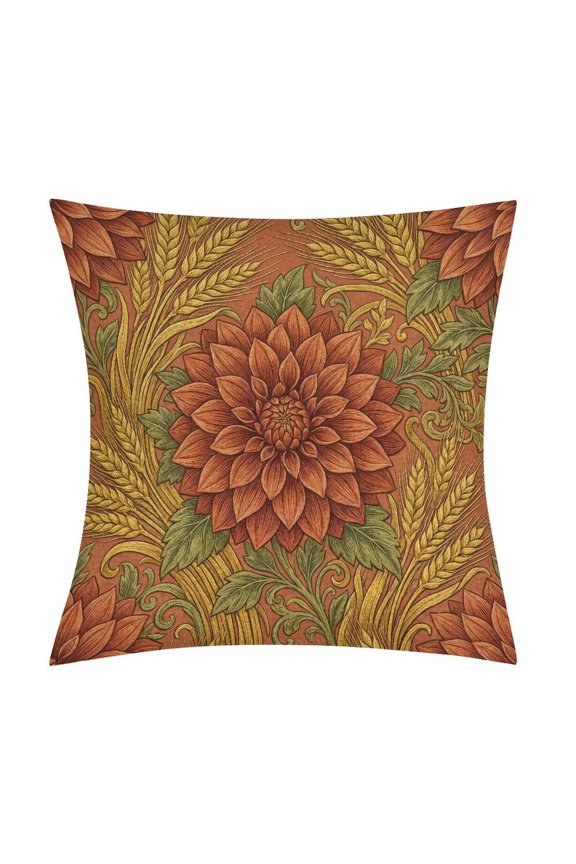 Art Nouveau Ornate Dahlia And Wheat Botanical Pattern 2-Pack Decorative Faux Linen Pillowcases, Hidden Zipper Cushion Covers for Home