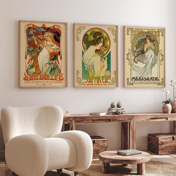 Art Nouveau Posters Posters Mucha Inspired Feminine Classic Style Romantic French Prints, Stretched Canvas