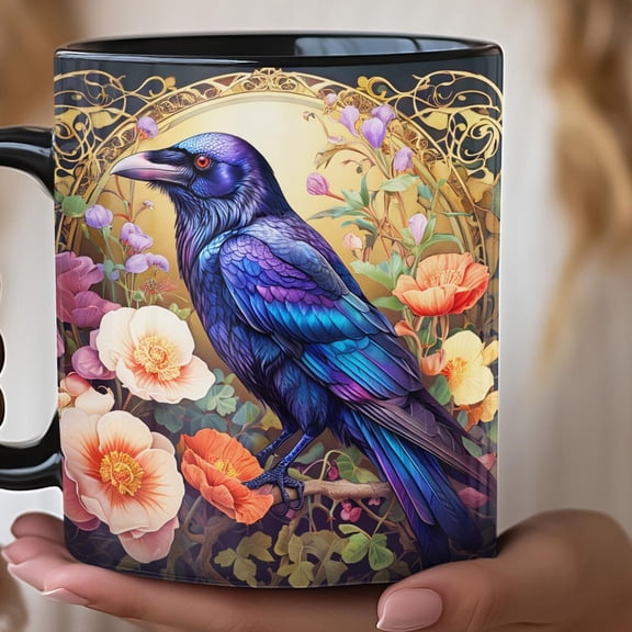 Art Nouveau Raven Mug: William Morris Style Gothic Coffee Cup