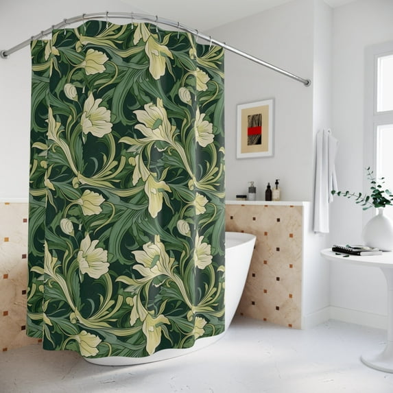 Art Nouveau Shower Curtain Floral Green Bath Accessories Elegant Bath Decor Romantic Bath Curtain Formal Bath Decor Gift Luxurious Stylish