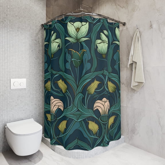 Art Nouveau Shower Curtain Vintage Bathroom Decor Romantic Floral Pattern Elegant Bath Gift for Home Bathroom Makeover Designer Stylish
