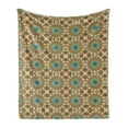 thumbnail image 1 of Art Nouveau Soft Flannel Fleece Throw Blanket, Starry Retro Floral Curved Ornaments Pattern, Cozy Plush for Indoor and Outdoor Use, 70" x 90", Teal Burnt Orange, by Ambesonne, 1 of 5