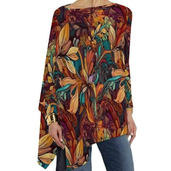 Art Nouveau T-Shirt Retro Floral Print Pretty Long Sleeve T-Shirts Ladies Korean Fashion Tshirt Oversized Custom Tops
