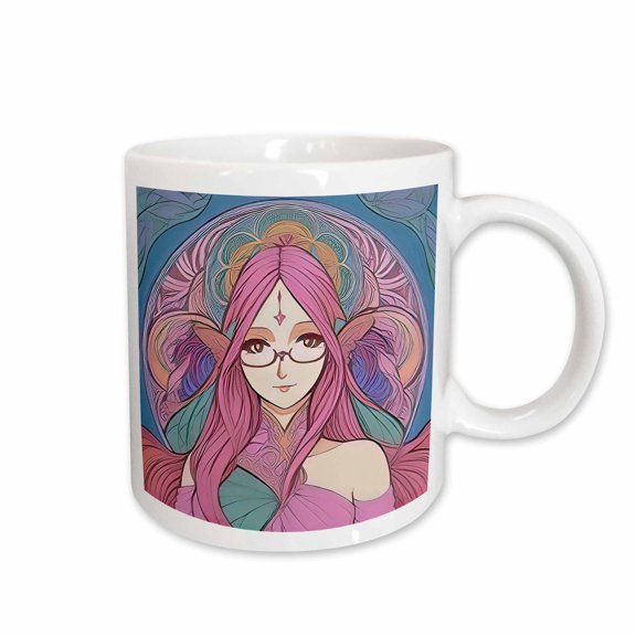 3drose, Art Nouveau Woman. Fantasy Fairy of Nature. Purple Hair, Spectacles, 15oz Mug