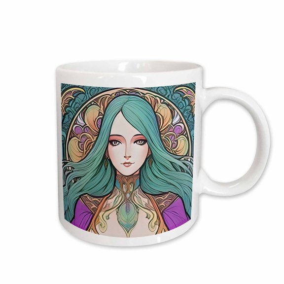 3drose, Art Nouveau Woman. Fantasy Green Haired Princess. Classy Gift for You, 15oz Mug