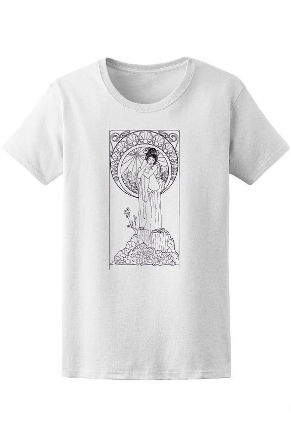 Art Nouveau Woman Floral Frame T-Shirt Women -Image by Shutterstock, Female Large