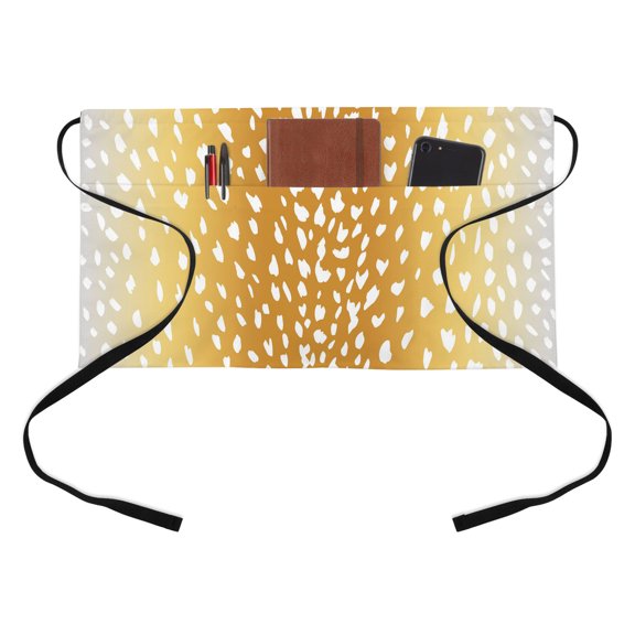 Art Ochre Yellow Kitchen Restaurant Half Waist Apron, Vintage White Polka Dots Yellow Ombre Farmhouse Server Short Apron with 3 Pockets Waterproof Oil Waist Aprons for Women Waitress Waiter