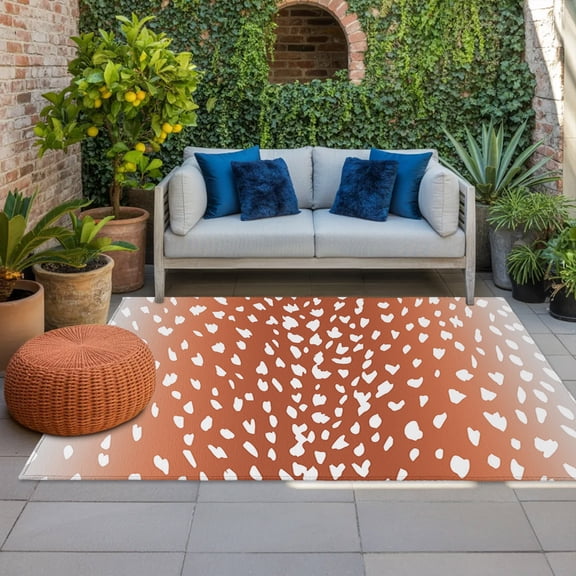 Art Orange Indoor Outdoor Rugs 4x6 Ft, Vintage White Polka Dots Terracotta Ombre Farmhouse Country Outdoor Patio Rugs Mat Washable Outside Area Rugs Carpet for Porch Deck RV Pool Balcony Backyard