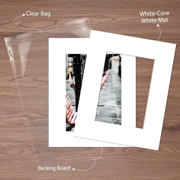 Art Pack of 50 8x10 White Picture Mats Mattes with White Core Bevel Cut for 5x7 Photo + Backing + Bags