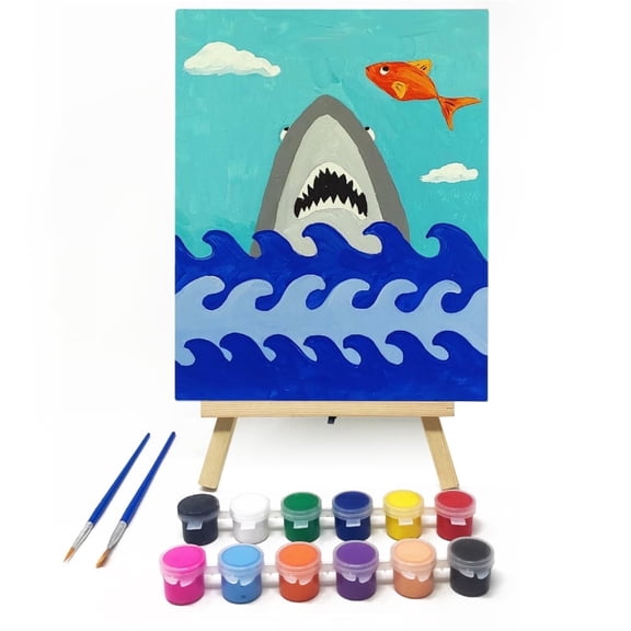 Painting Kit by Vertall, 8" x 10" Canvas Board, 12 Color - 15 Piece Art & Craft Kit - Shark Drawing
