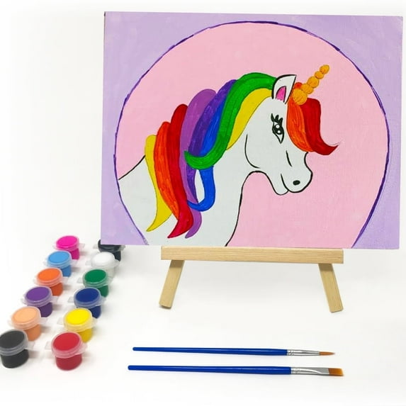 Art Paint Kit by Vertall, 8" x 10" Canvas Board, Art & Craft Kit - 15 Piece, Unicorn Drawing