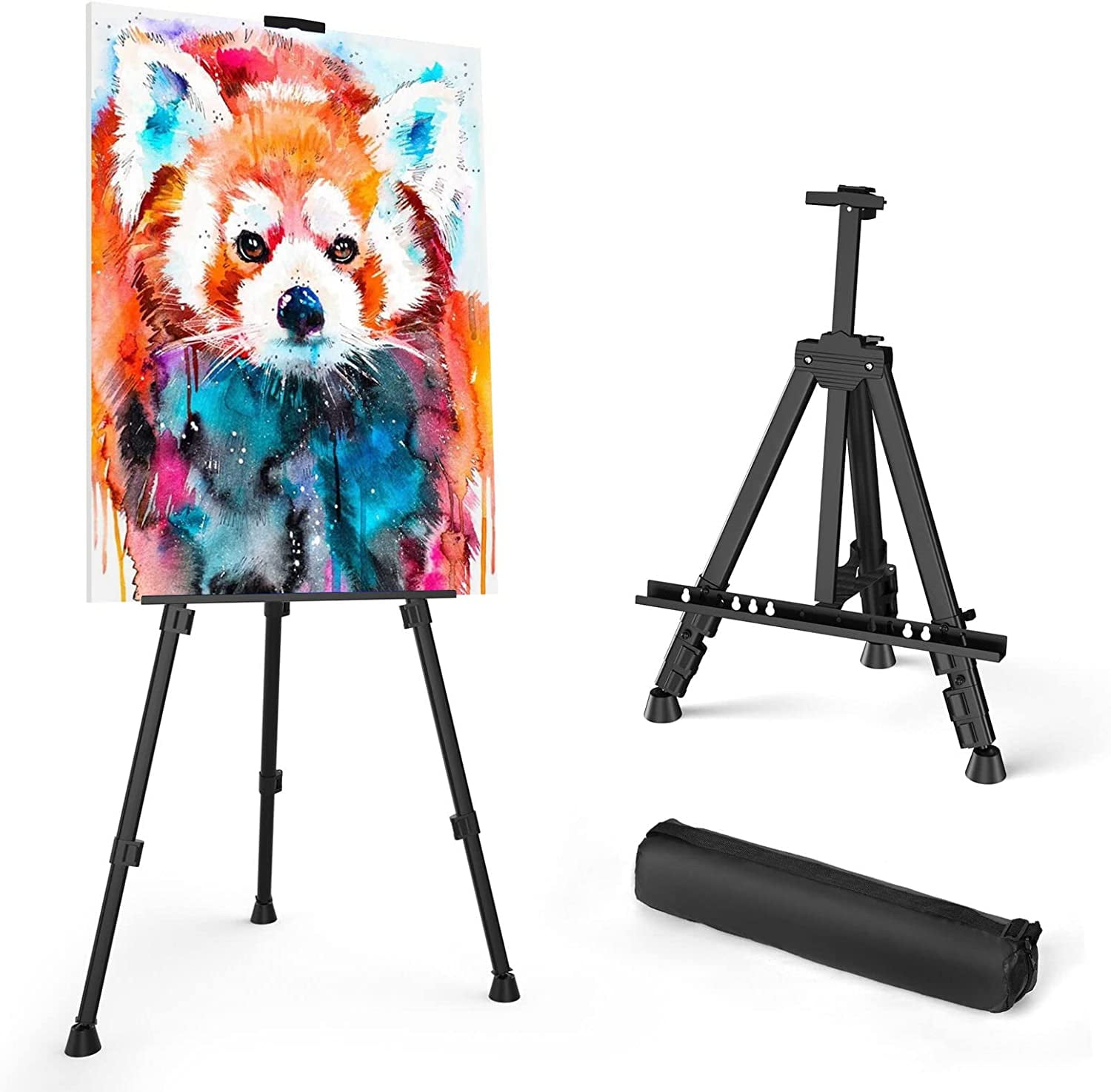 Art Painting Artist Easel Stand, Portable Adjustable Aluminum Metal Tripod Display with Bag, Height from 17 to 66 inch for Table-Top/Floor Drawing and Displaying, Black