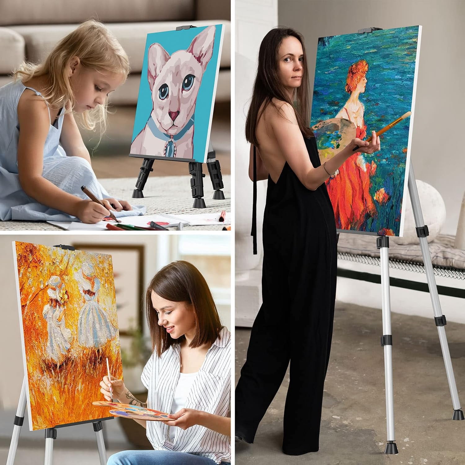 Art Painting Artist Easel Stand, Portable Adjustable Aluminum Metal ...