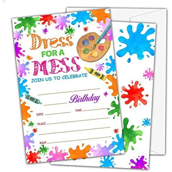 Art Painting Birthday Invitations, Paint Craft Art Theme Birthday Party Invitations for Boys Girls Kids, Fill In Birthday Party Invites, Decorations, Favors, 20 Invitations with Envelopes (HA15)