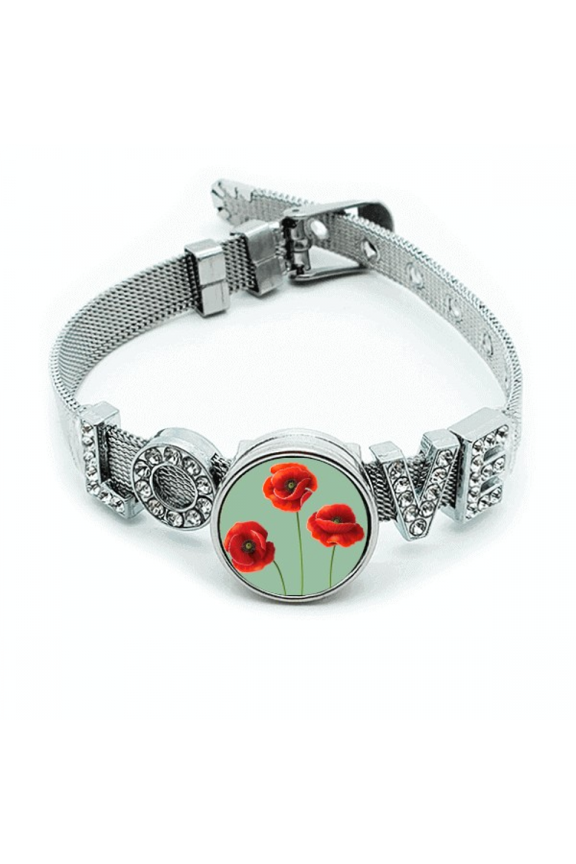 Art Painting Corn Red Flowers Bracelet Wristband Crystal Love Adjustable Bangle