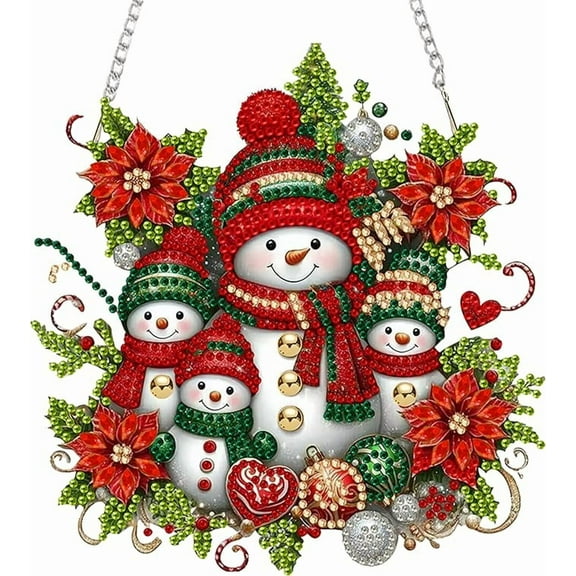 Art Painting Pendant Kits 5D Diamond Art Painting Art Hanging Kit Christmas Snowman DIY Diamond Crystal Window Pendant Kit for Adults Gift Wall Home Decoration