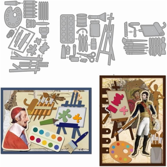 Art Painting Set Die Cuts for Card Making Drawing Boards Pigments Metal Cutting Dies Paint Brushes Embossing Cutting Stencil for Scrapbooking Craft Paper Birthday Card Gift Decoration