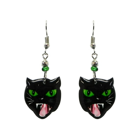 Art Pattern Cat Face Animal Graphic Dangle Earrings - Womens Fashion Handmade Jewelry Pet Lover Accessories