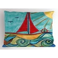 thumbnail image 1 of Art Pillow Sham Baby Boy Paintings Ship in the Waves of Ocean Sun Kids Girls Nursery Picture, Decorative Standard Size Printed Pillowcase, 26 X 20 Inches, Teal Red Earth Yellow, by Ambesonne, 1 of 2