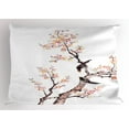 thumbnail image 1 of Art Pillow Sham Traditional Chinese Paint of Flowers Plum Blossom Birds on Tree Romance Print, Decorative Standard King Size Printed Pillowcase, 36 X 20 Inches, Pale Yellow Brown, by Ambesonne, 1 of 2