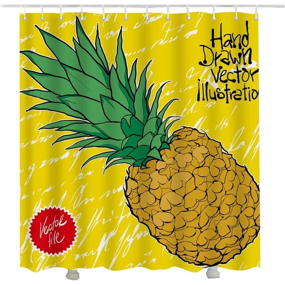 Art Pineapple Shower Curtains for Bathroom 72X84 Inches,Ananas Tropical Fruit Yellow Polyester Fabric Shower Curtains Set with 12 Hooks