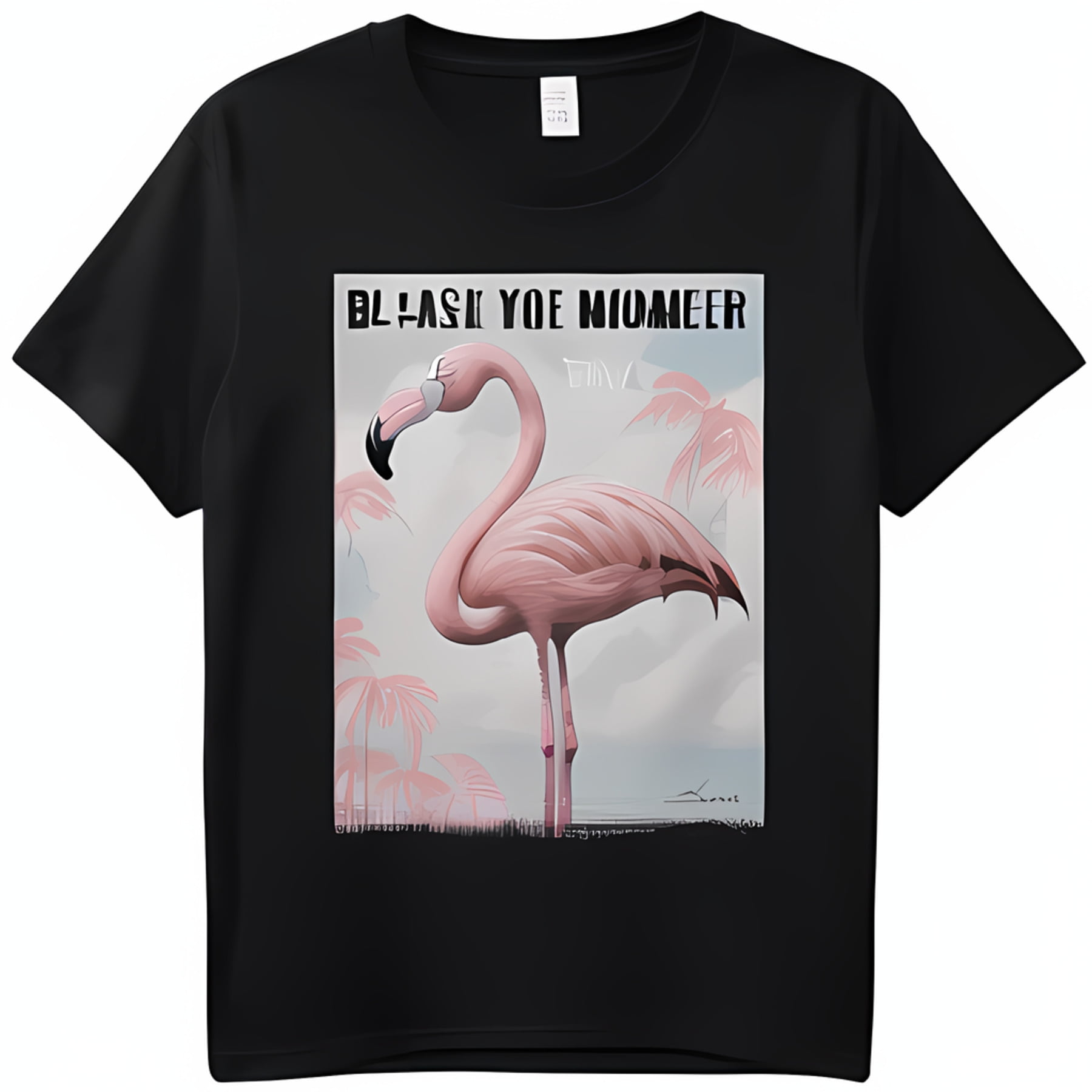 Art Pink Graphic on Black TShirt Muted Pastel Tones Stylish Chest