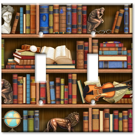 Art Plates brand - Double Gang Toggle Wall Plate - Books In Library