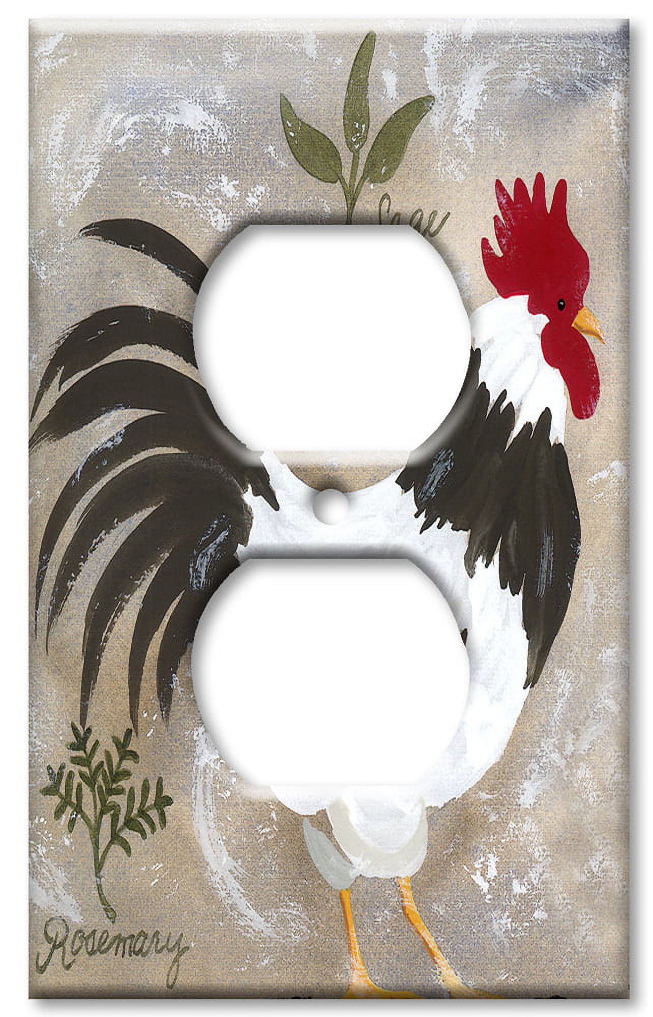 Art Plates 2 Gang Toggle Wall Plate - Rooster Drawing Design, Metal Decorative Switch Plate Made In USA